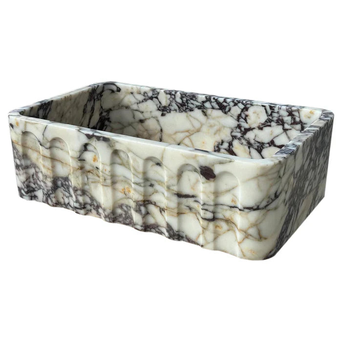 Calacatta Viola Marble Wall-mount Bathroom Vanity Sink Fluted Front (W)19.5