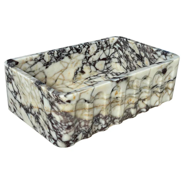 Calacatta Viola Marble Wall-mount Bathroom Vanity Sink Fluted Front (W)19.5