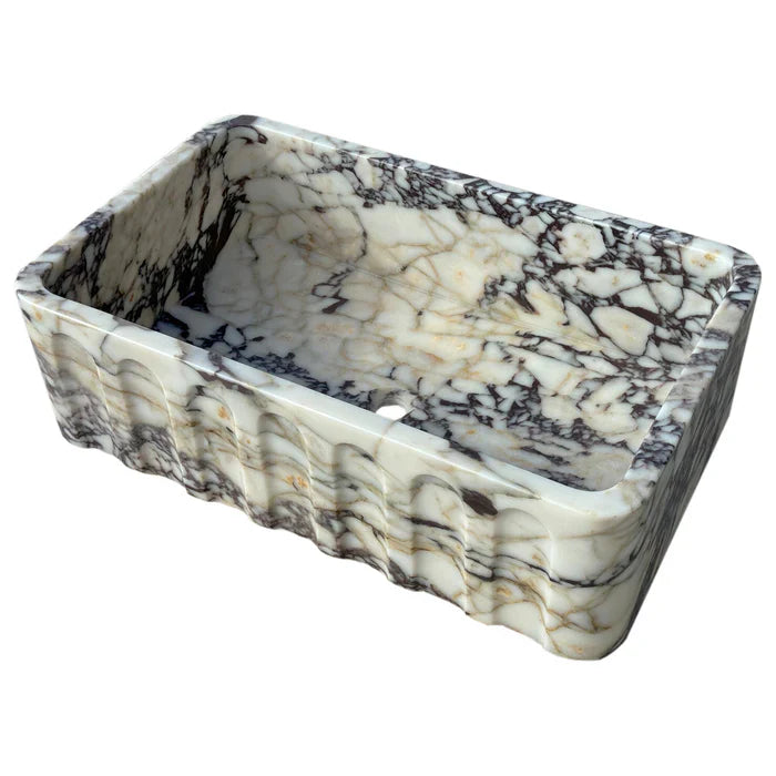 Calacatta Viola Marble Wall-mount Bathroom Vanity Sink Fluted Front (W)19.5