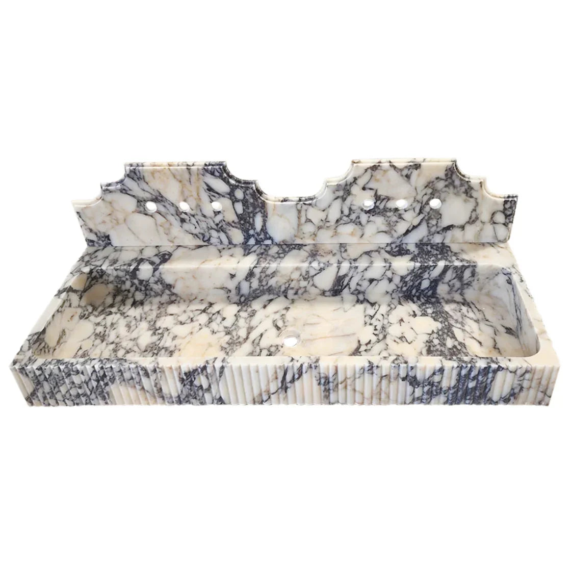 Calacatta Viola Marble Wall-mount Bathroom Sink with Fluted with Backsplash (W)20