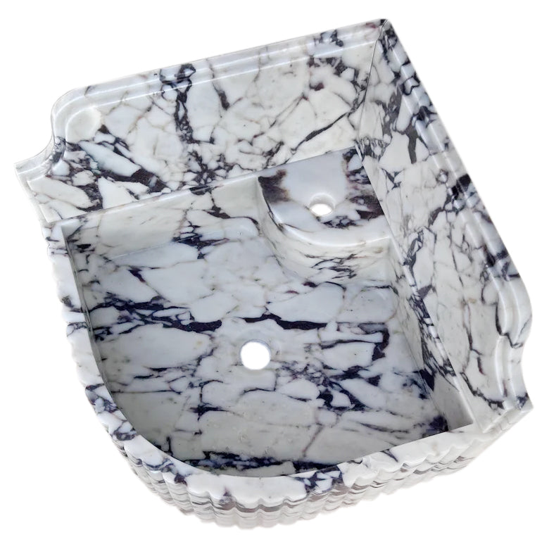 Calacatta Viola Marble Wall-mount Bathroom Corner Sink Fluted with 8