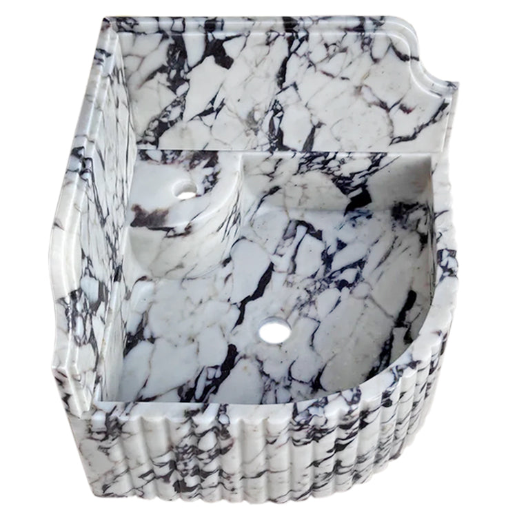 Calacatta Viola Marble Wall-mount Bathroom Corner Sink Fluted with 8" Backsplash