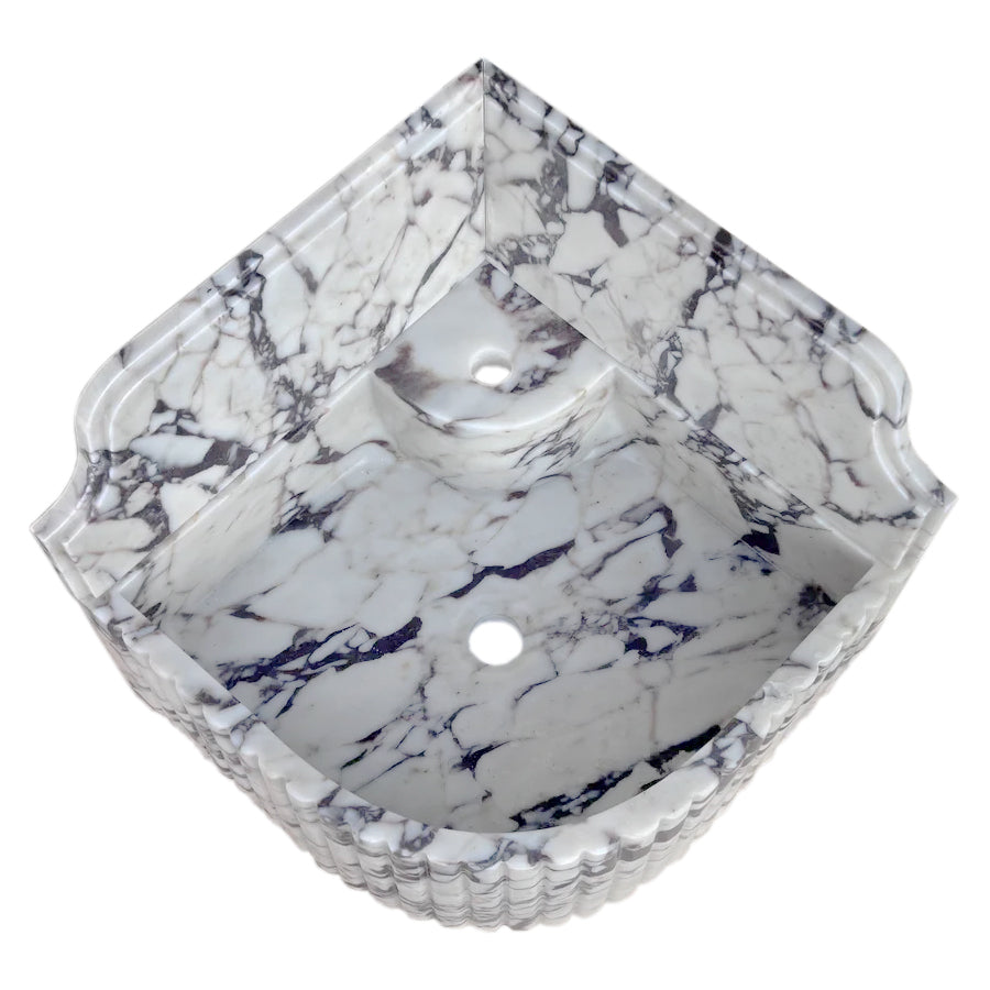 Calacatta Viola Marble Wall-mount Bathroom Corner Sink Fluted with 8