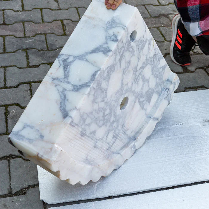 Calacatta Viola Marble Wall-mount Bathroom Corner Vanity Sink Ribbed (W)20