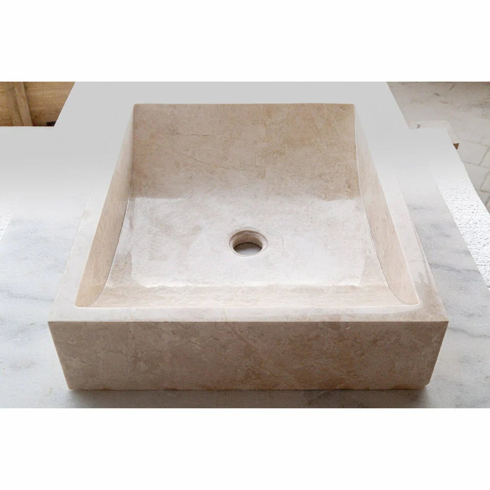 Cappuccino Beige Marble Rectangular Above Vanity Bathroom Sink (W)18