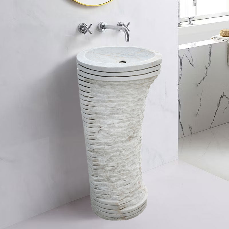 Carrara White Marble Designer Pedestal Stand-Alone Sink (W)16