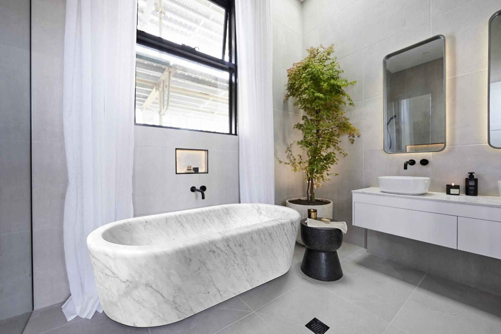 Imperial White Marble Bathtub Hand-carved from Solid Marble Block (W)32