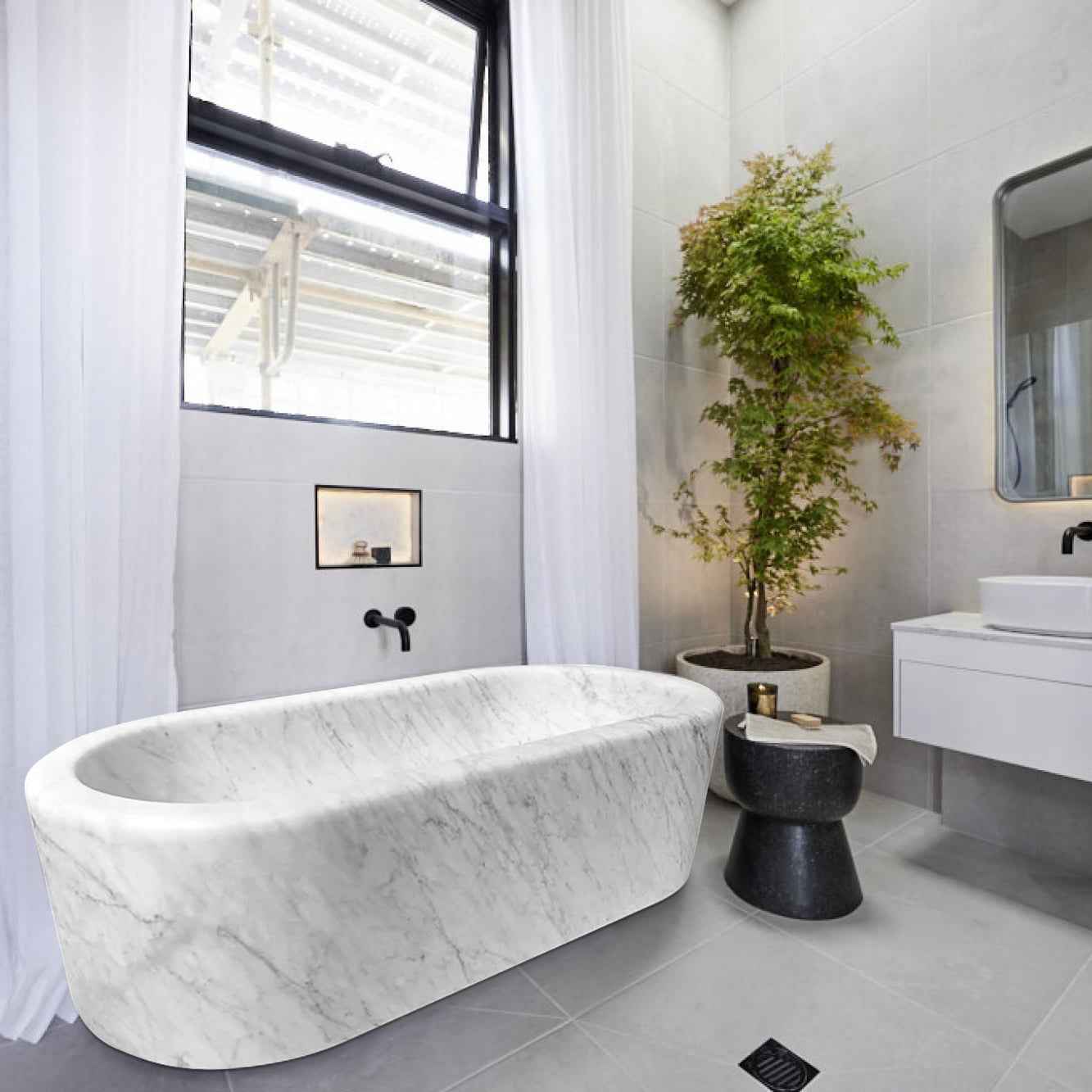 Imperial White Marble Bathtub Hand-carved from Solid Marble Block (W)32