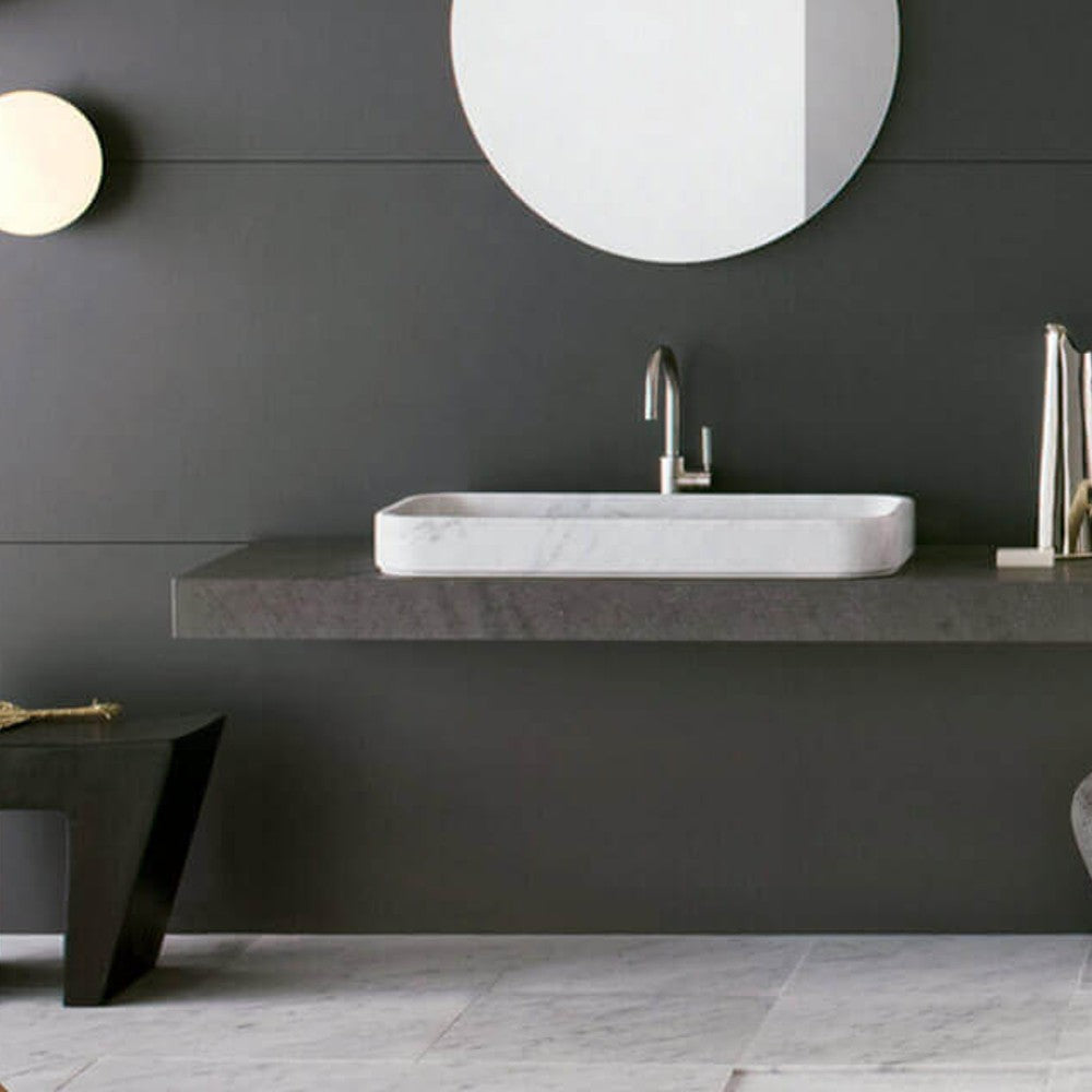 Carrara White Marble Rectangular Above-counter Sink Polished (W)16