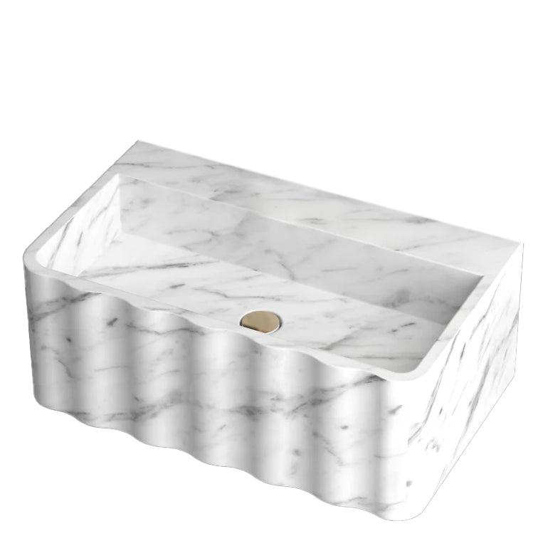 Carrara White Marble Wall-mount Bathroom Sink Fluted Front (W)16" (L)28" (H)10"
