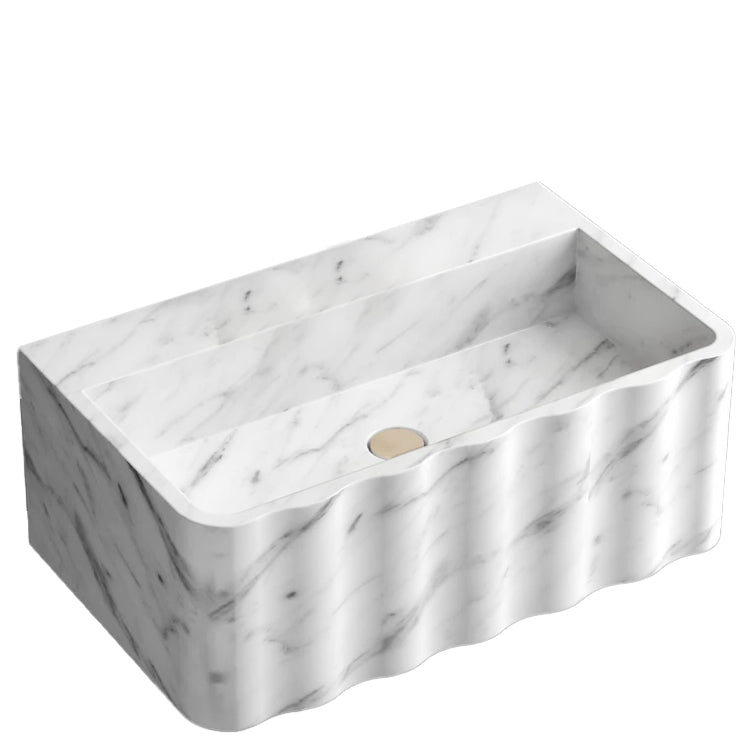 Carrara White Marble Wall-mount Bathroom Sink Fluted Front (W)16" (L)28" (H)10"