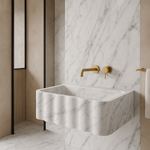 Carrara White Marble Wall-mount Bathroom Sink Fluted Front (W)16" (L)28" (H)10"