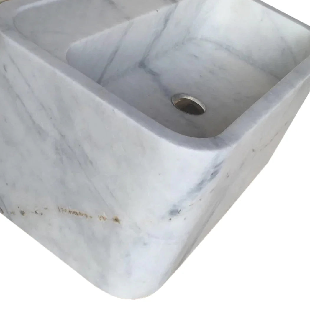 Carrara White Marble Rectangular Wall-mount Bathroom Sink (W)16