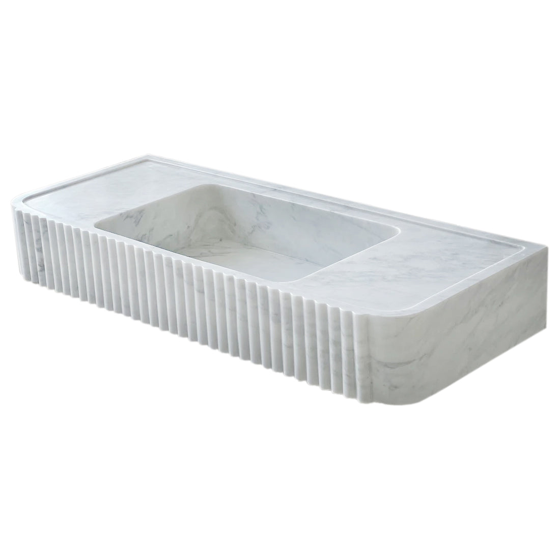 Carrara White Marble Wall-mount Bathroom Vanity Sink Fluted (W)16