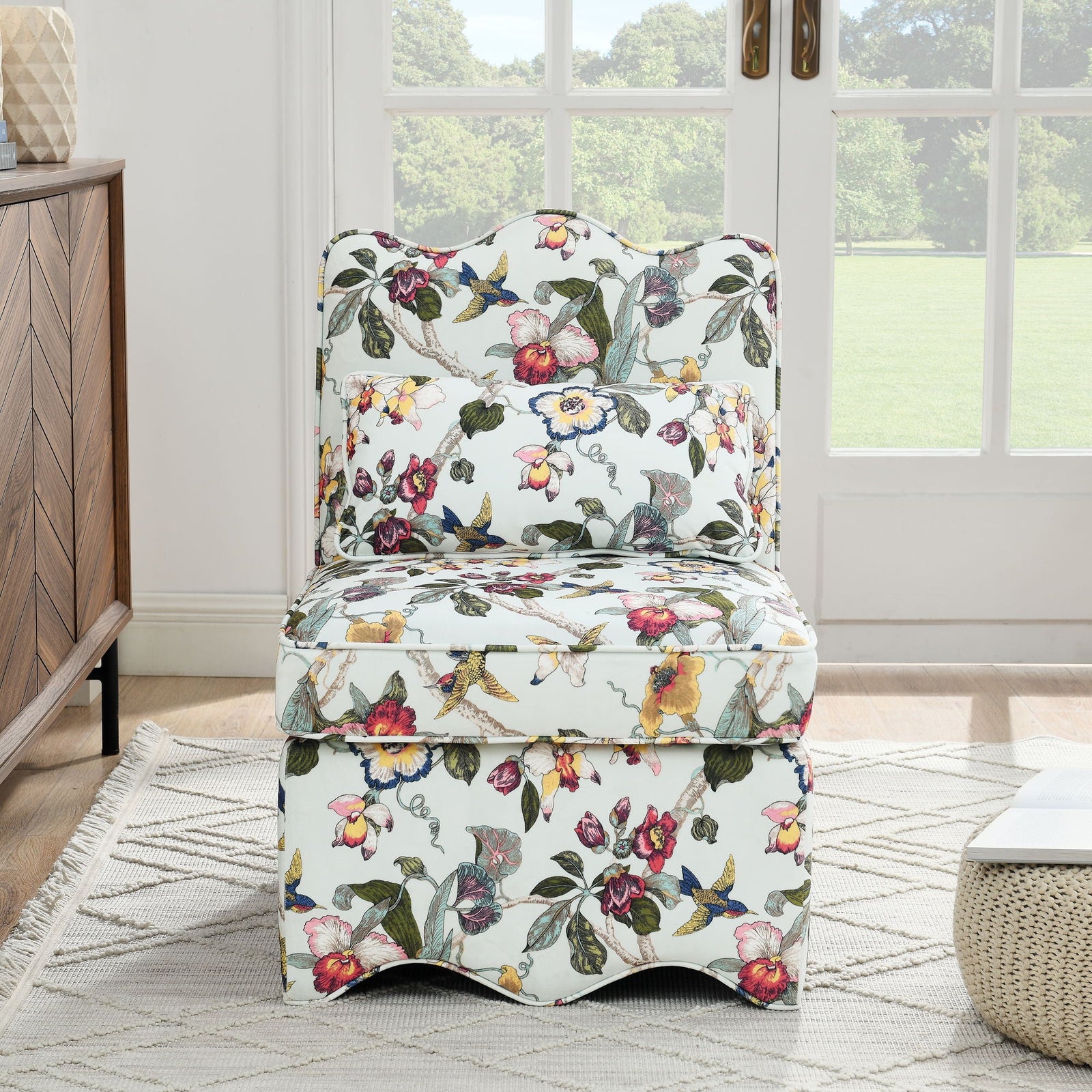 Stylish Flannel Dining Chair With Soft Cushion And Backrest