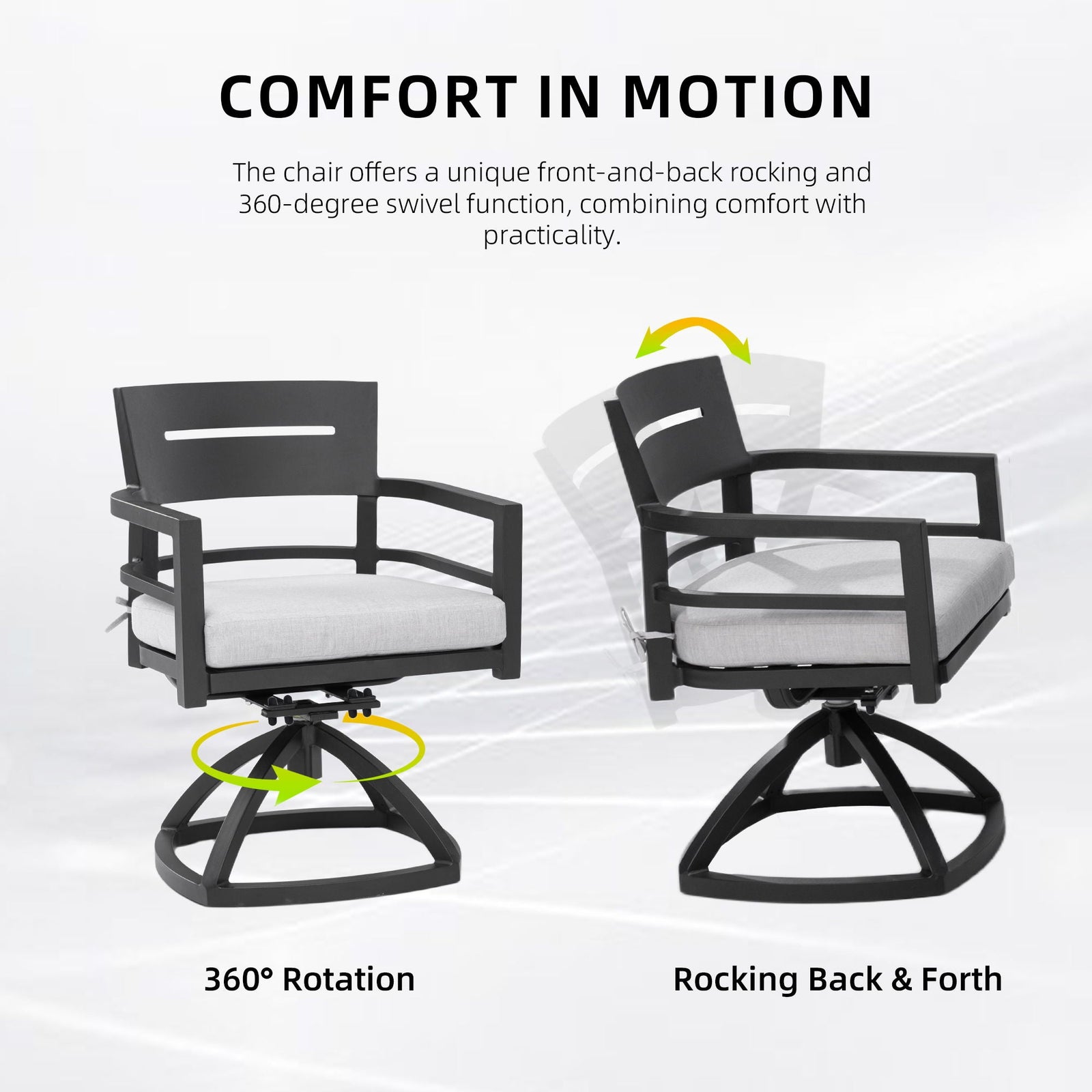 Outdoor Patio Swivel Rocker With Outdoor Grade Sunbrella Fabric Cushions (Set of 2) - Ember Black
