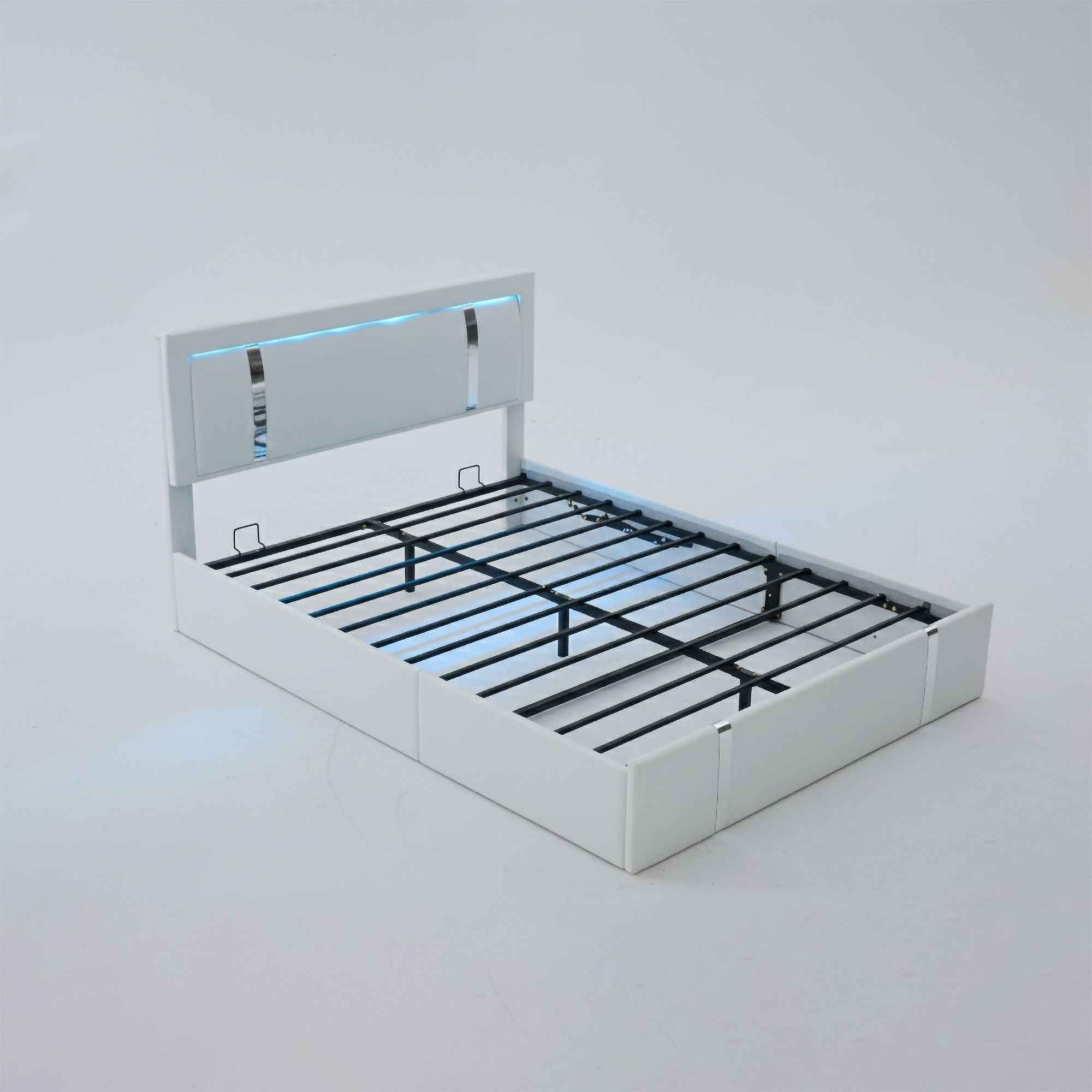 Upholstered Platform Bed Frame With Adjustable LED Headboard, USB C-Charging, Hydraulic Lift