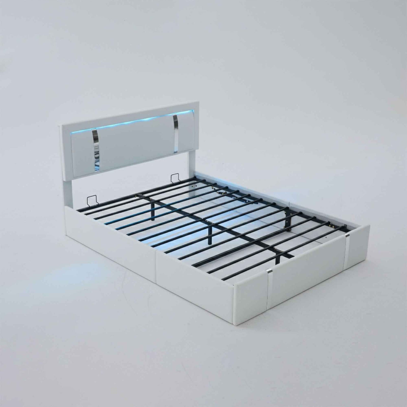 Upholstered Platform Bed Frame With Adjustable LED Headboard, USB C-Charging, Hydraulic Lift