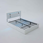 Upholstered Platform Bed Frame With Adjustable LED Headboard, USB C-Charging, Hydraulic Lift