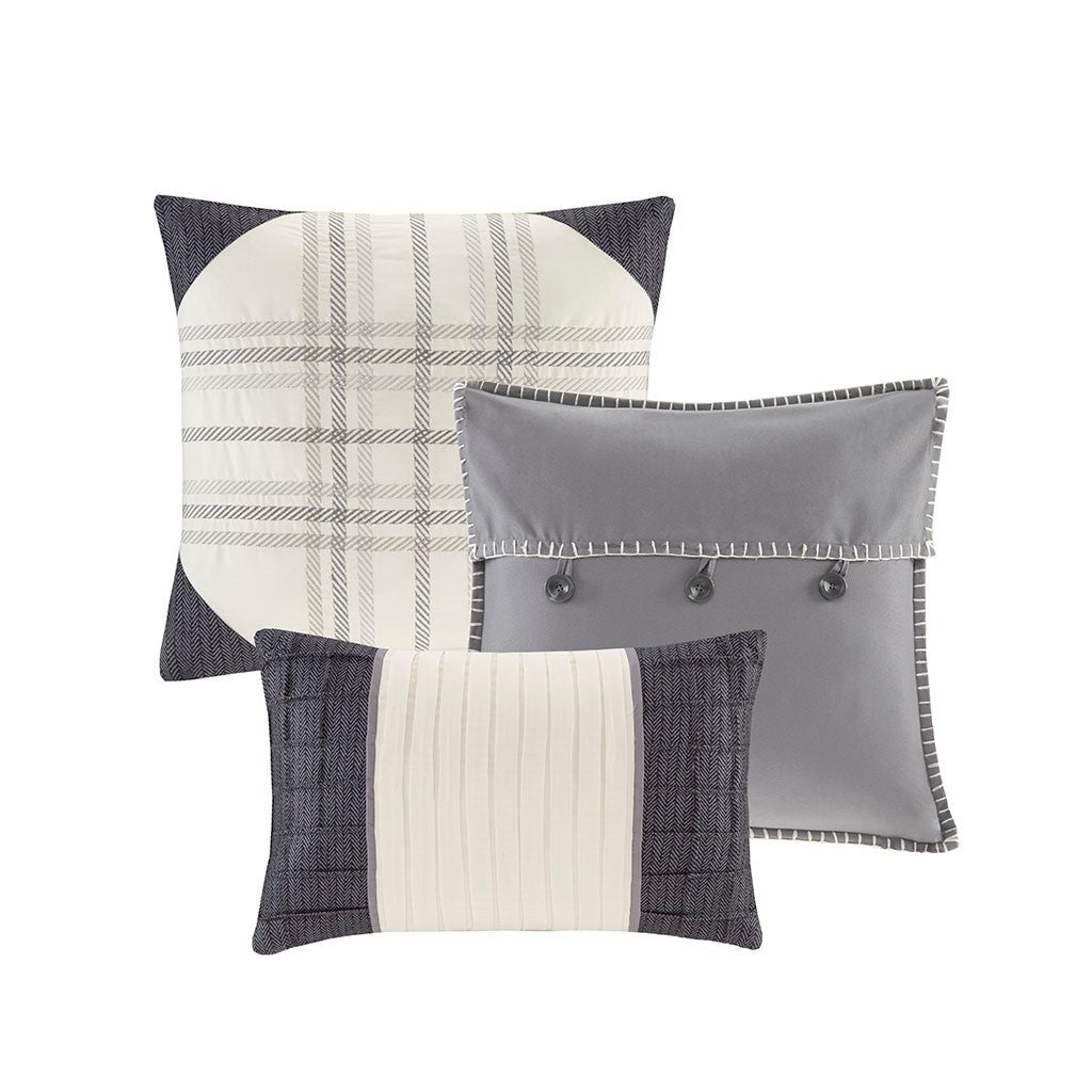 7 Piece Herringbone Comforter Set Grey Cal King