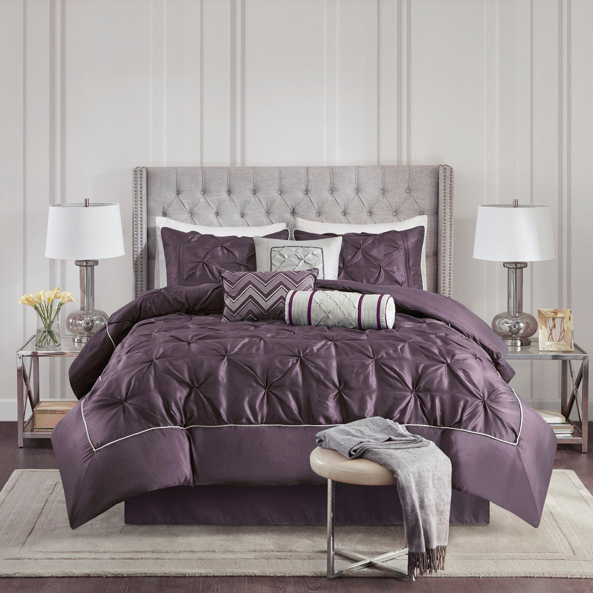 7 Piece Tufted Comforter Set - Plum California King