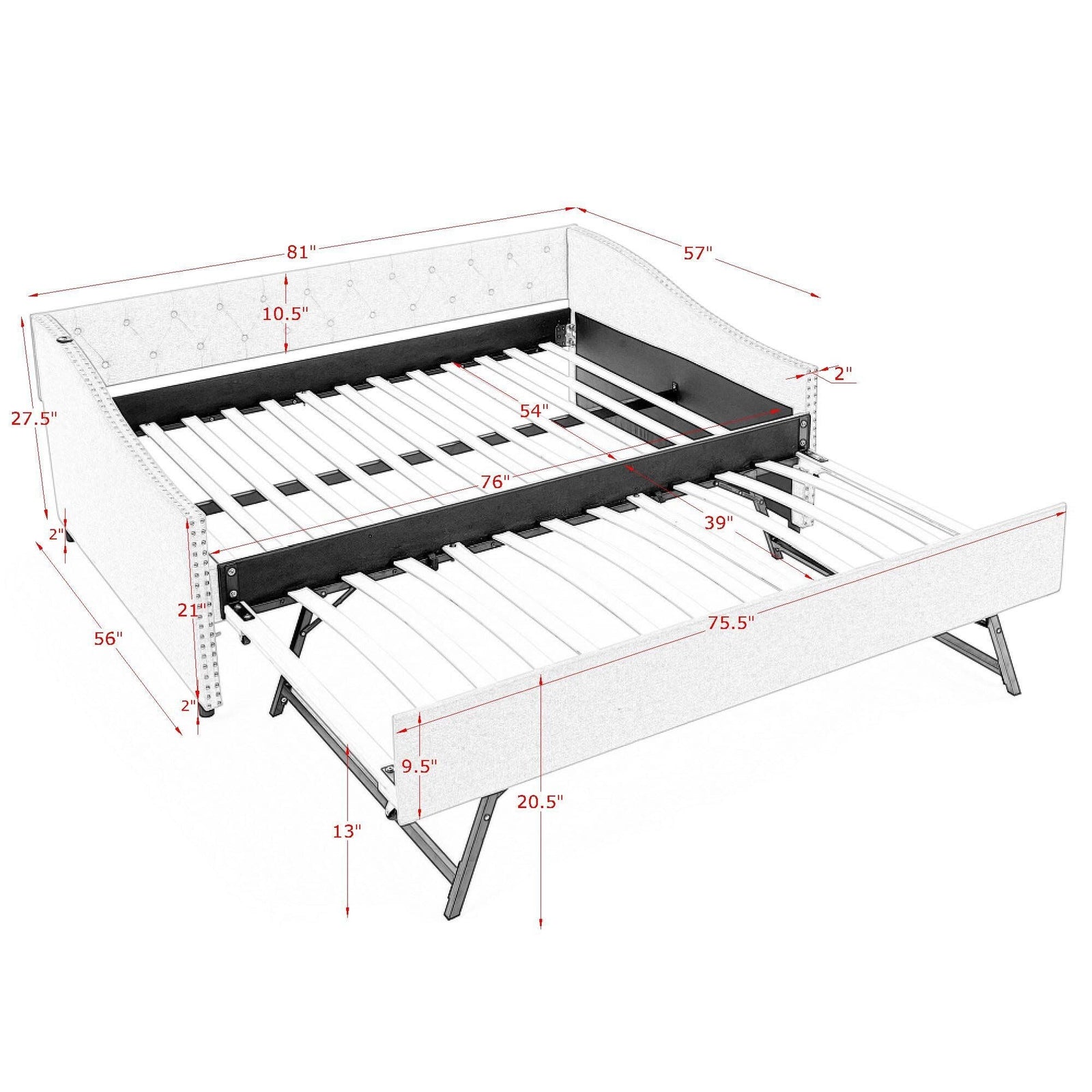 Upholstered Daybed With USB Charging & Pull Out Bed