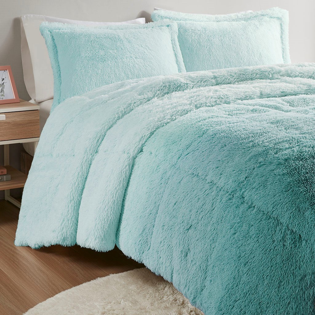 Full/Queen Ombre Shaggy Long Fur Comforter Mini Set