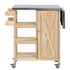 Foldable Outdoor Kitchen Island with Stainless Steel Top and Storage - Natural Fir Wood