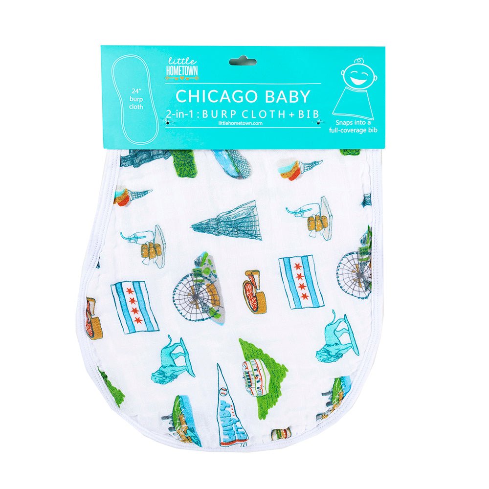 Gift Set: Chicago Baby Muslin Swaddle Blanket and Burp Cloth/Bib Combo Baby Shower Essential for Newborn