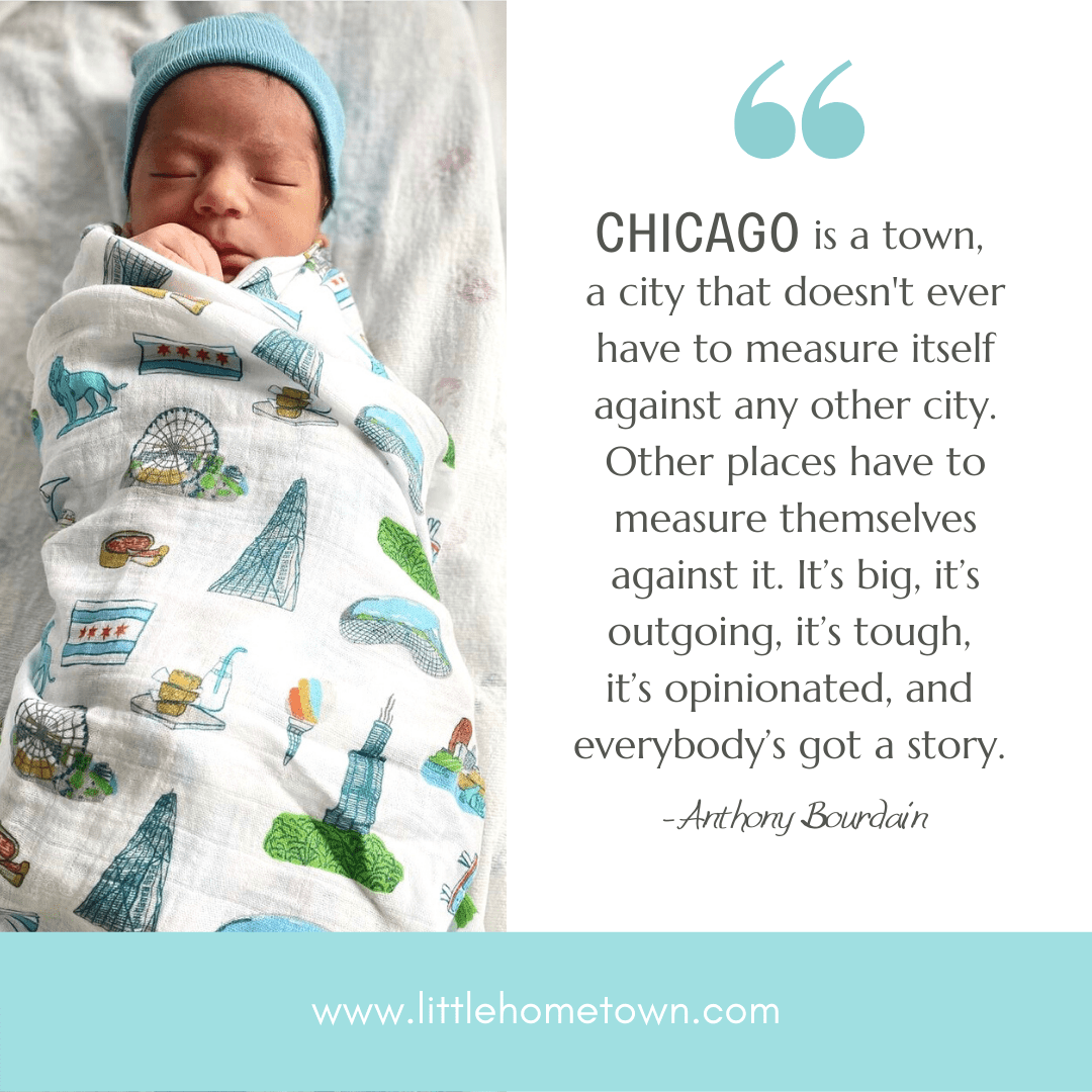 Gift Set: Chicago Baby Muslin Swaddle Blanket and Burp Cloth/Bib Combo Baby Shower Essential for Newborn