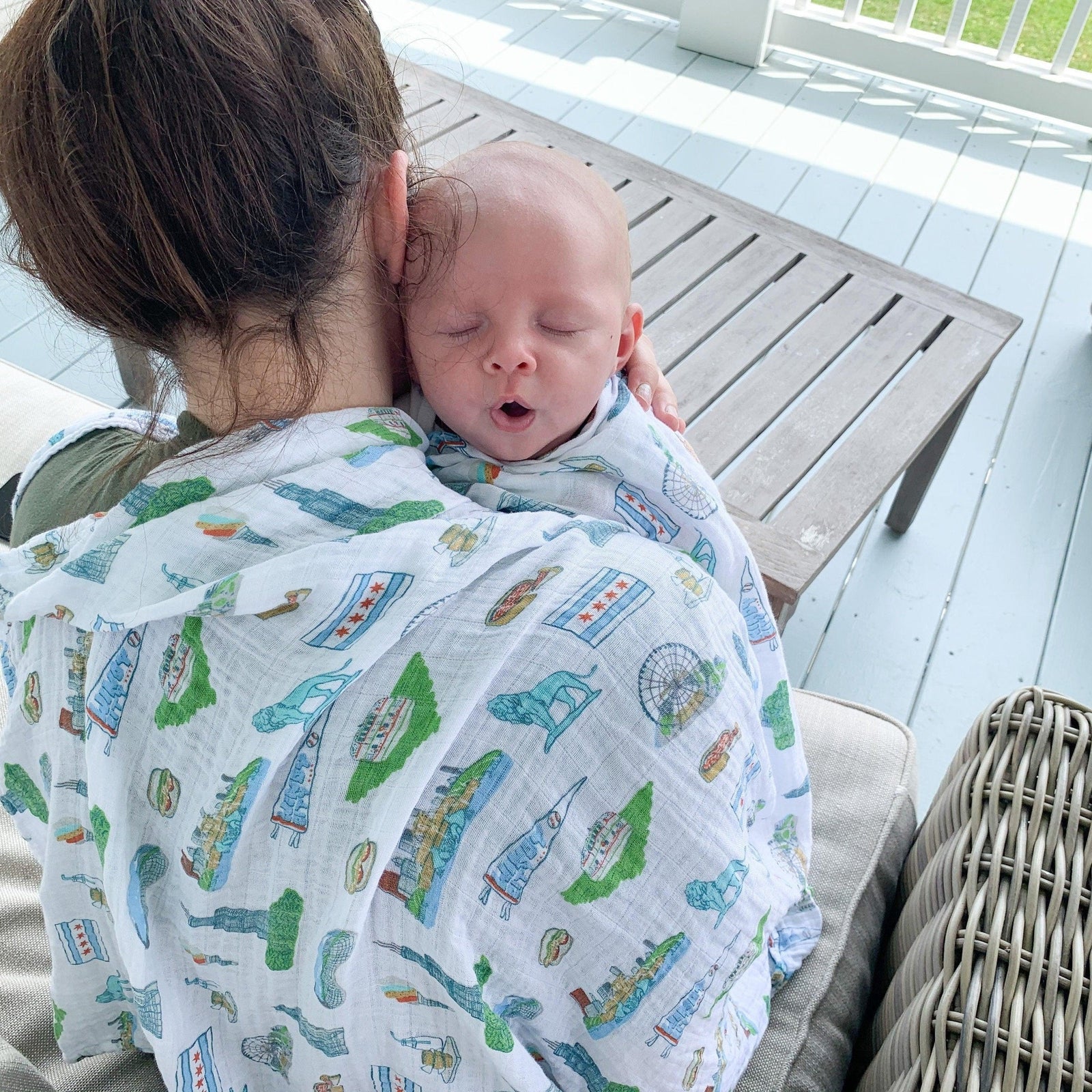 Gift Set: Chicago Baby Muslin Swaddle Blanket and Burp Cloth/Bib Combo Baby Shower Essential for Newborn