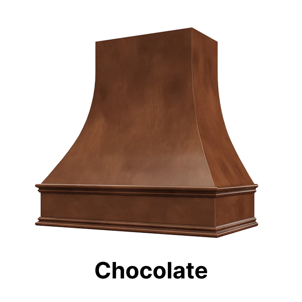 Wood Range Hood With Curved Front and Decorative Trim - 30