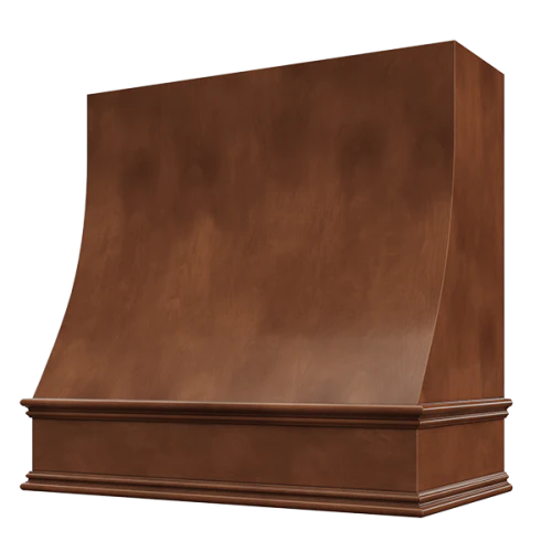 Chocolate Wood Range Hood With Sloped Front and Decorative Trim - 30