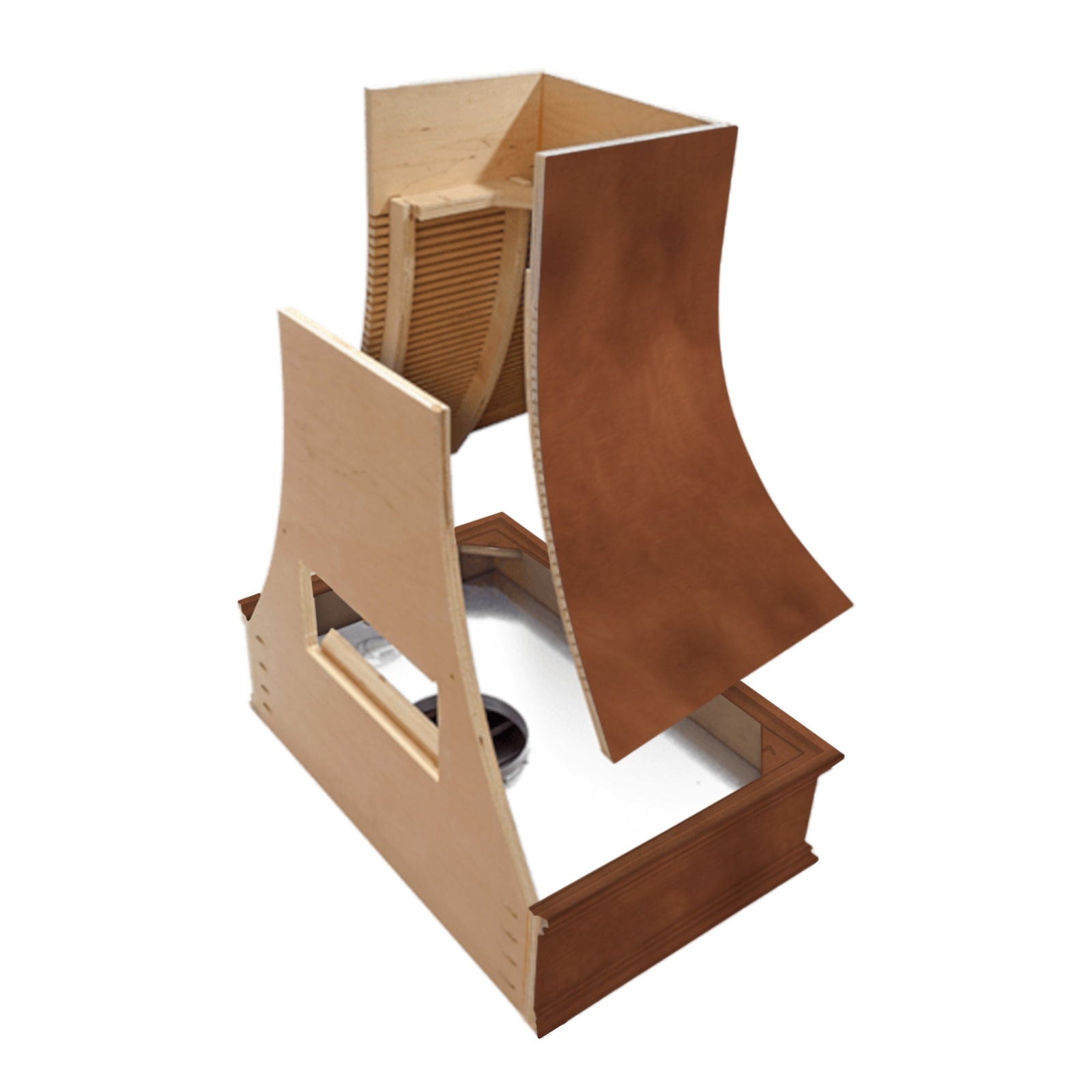 Chocolate Wood Range Hood With Tapered Shiplap Front and Block Trim - 30