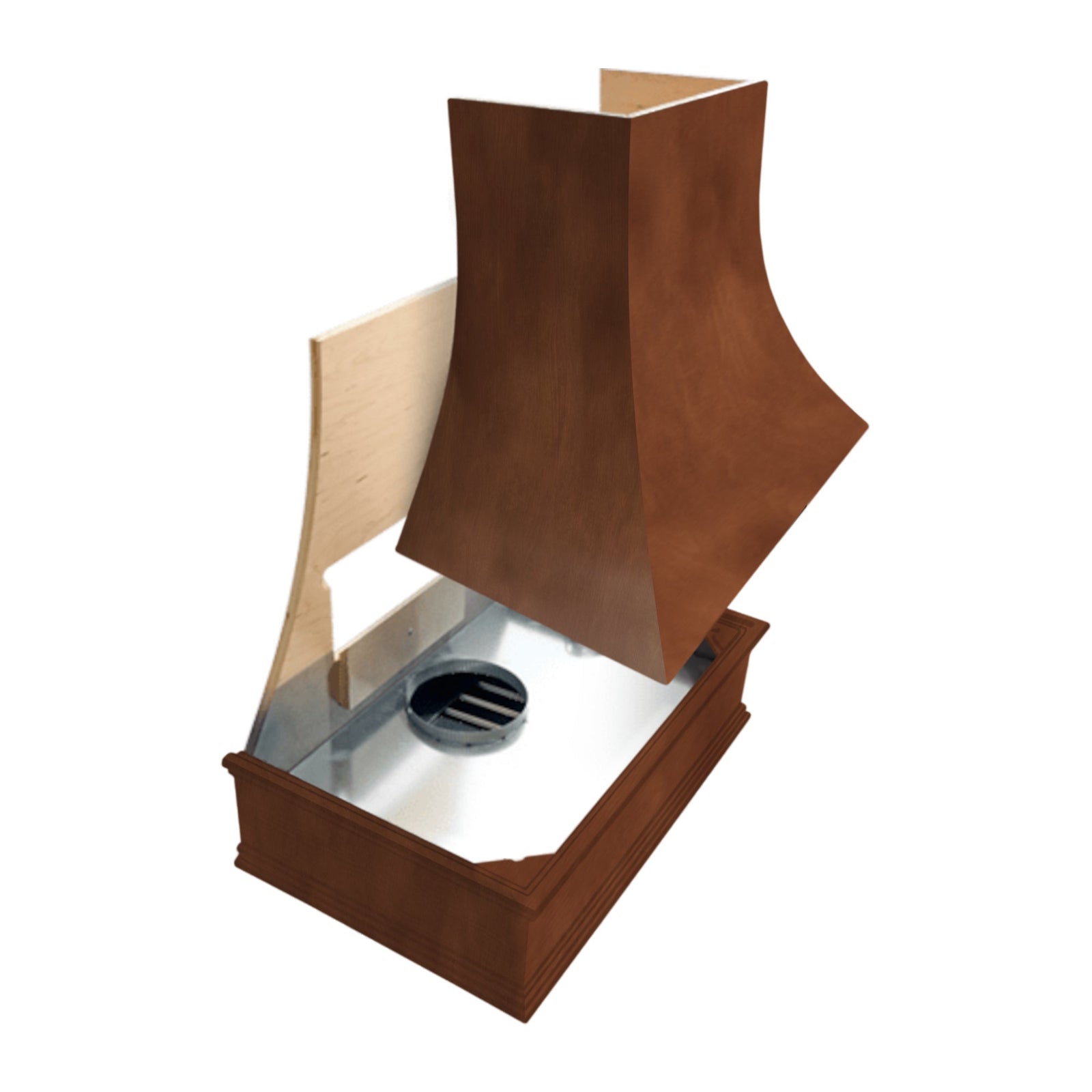 Chocolate Wood Range Hood With Sloped Front and Decorative Trim - 30