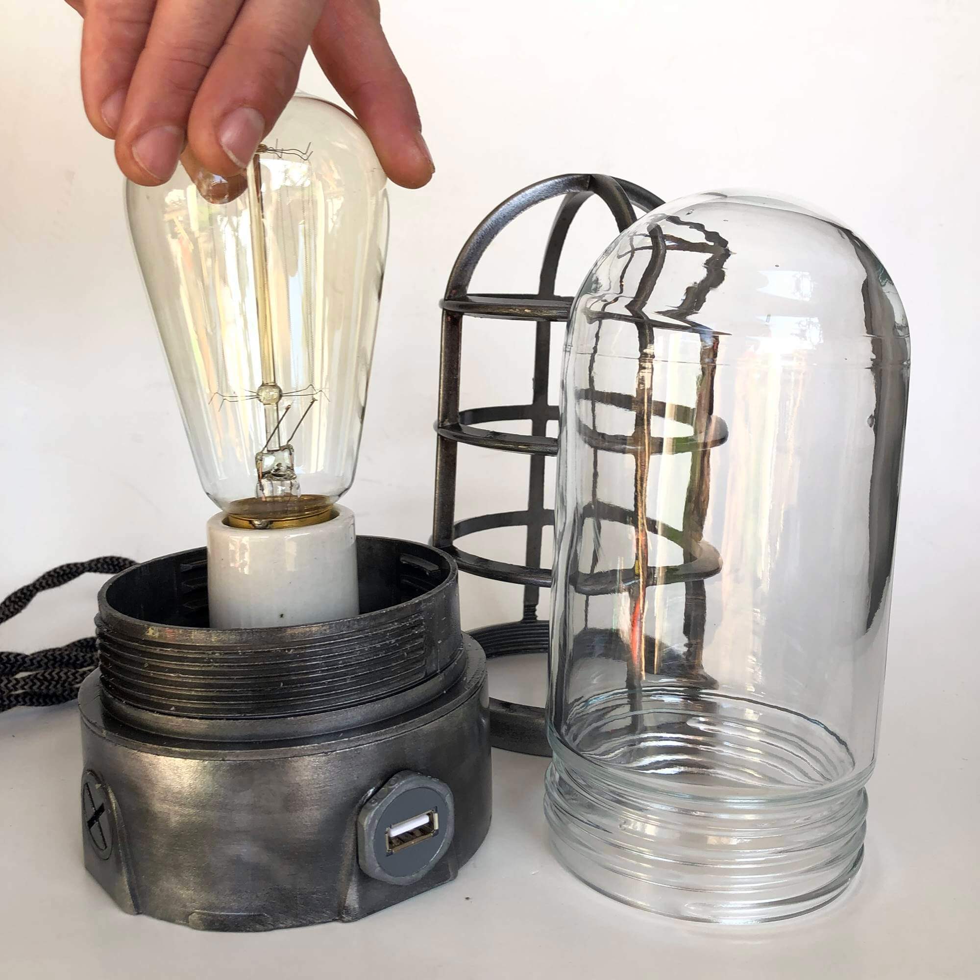 Industrial Touch Lamp with Vintage Edison Bulb - The Iron Cage