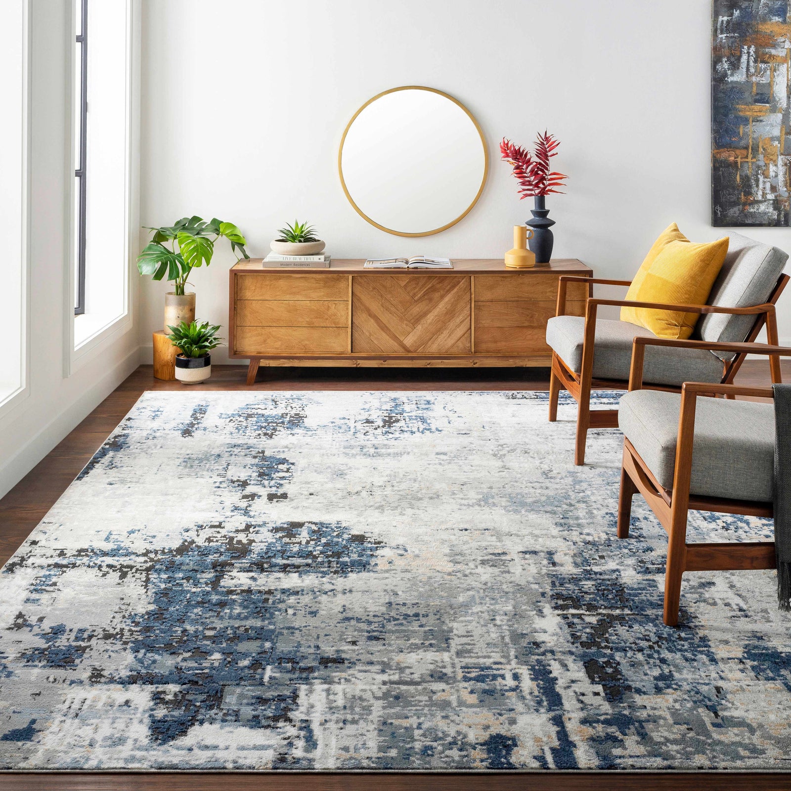 Campsall Blue Abstract Rug - Promo