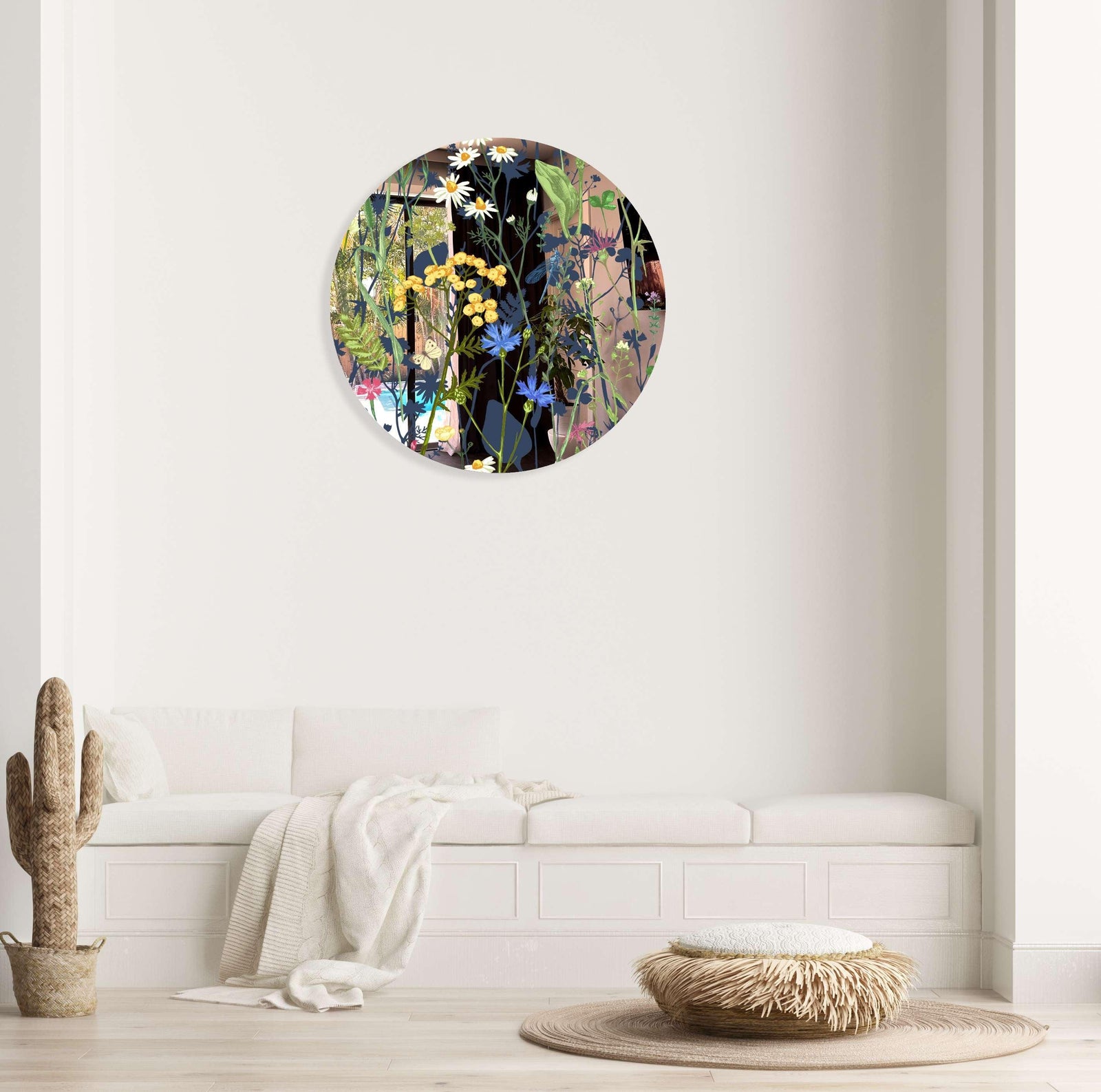 Colorful Herbs and Flowers on Dark Background Printed Mirror Acrylic Circles
