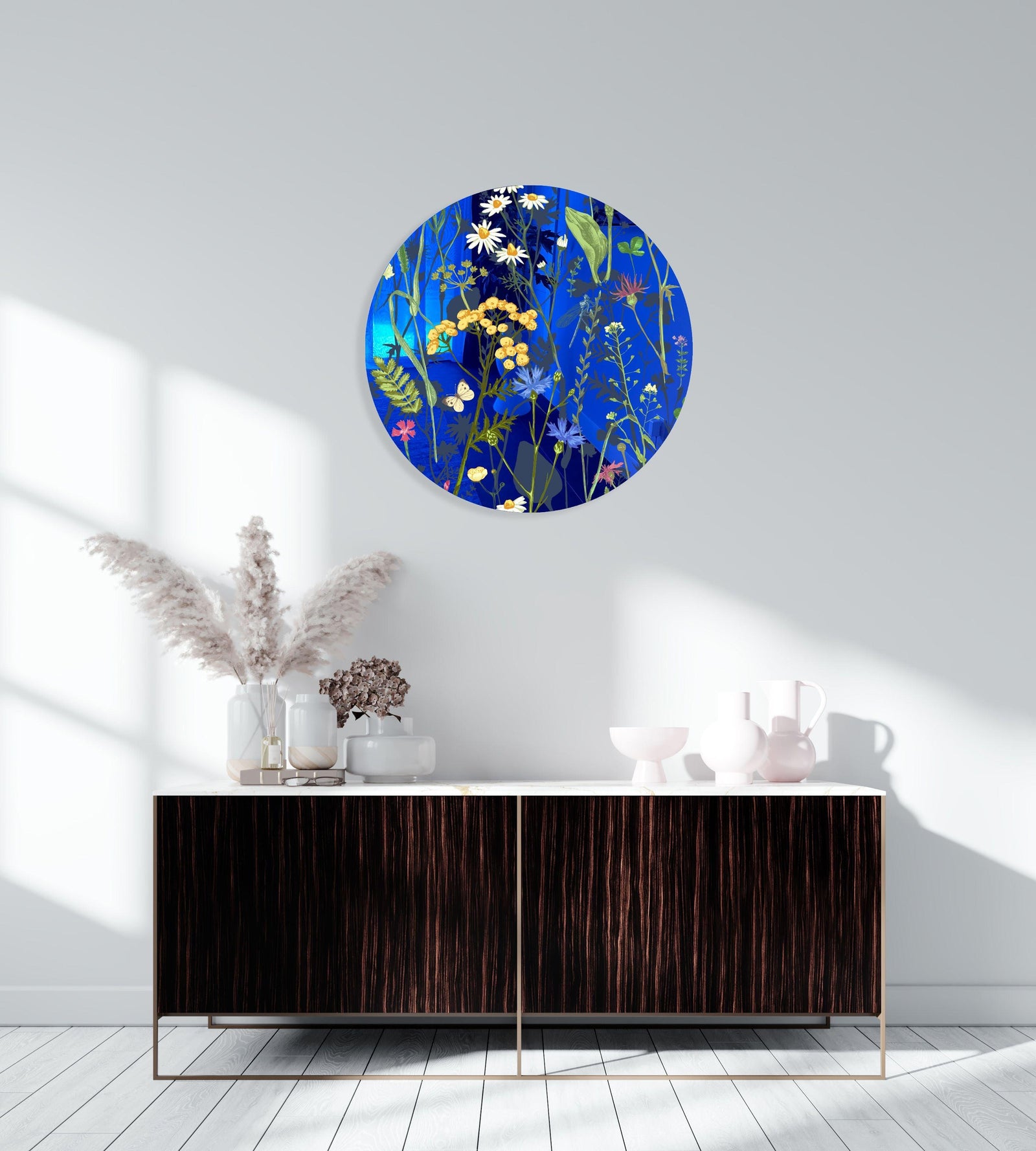 Colorful Herbs and Flowers on Dark Background Printed Mirror Acrylic Circles