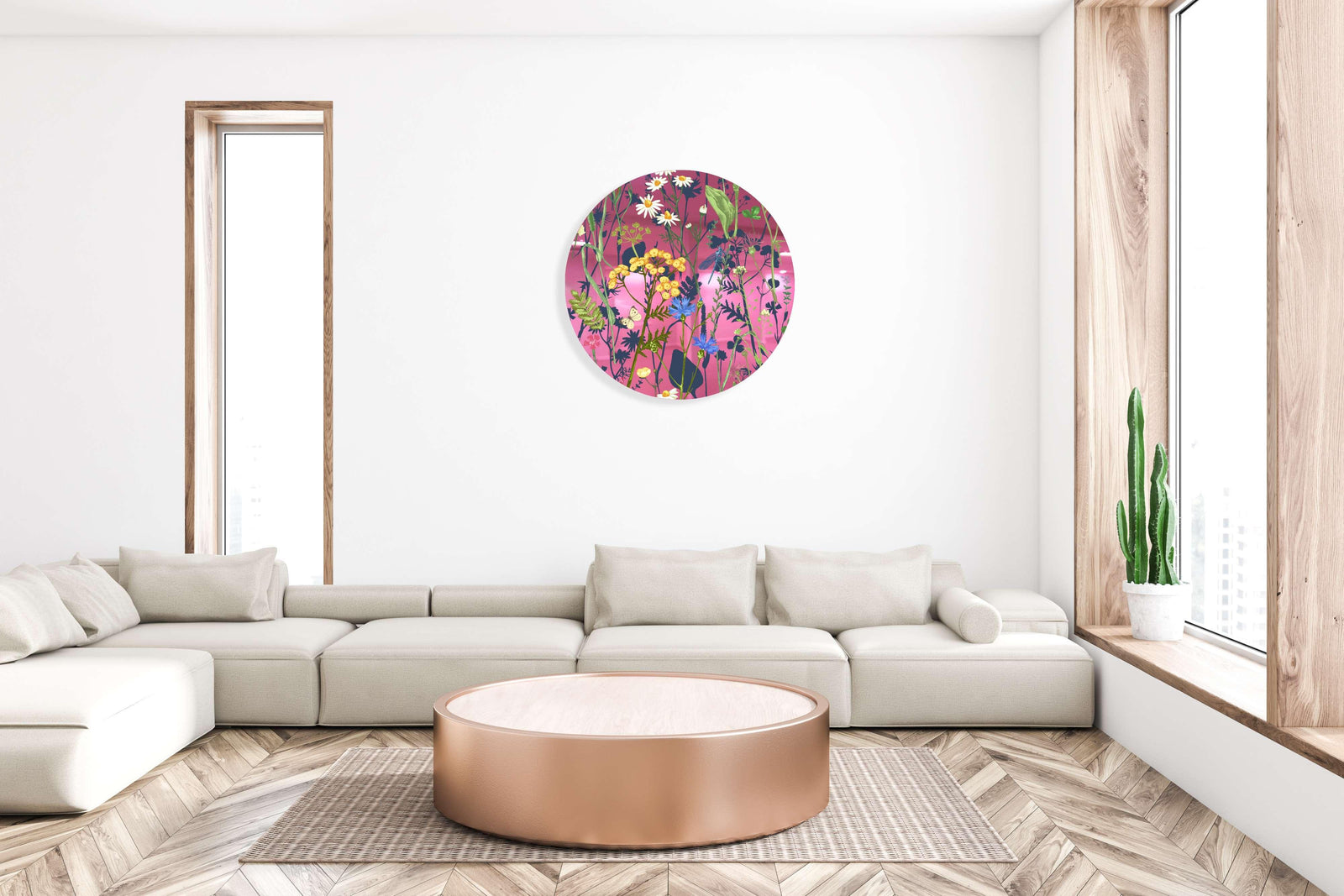 Colorful Herbs and Flowers on Dark Background Printed Mirror Acrylic Circles