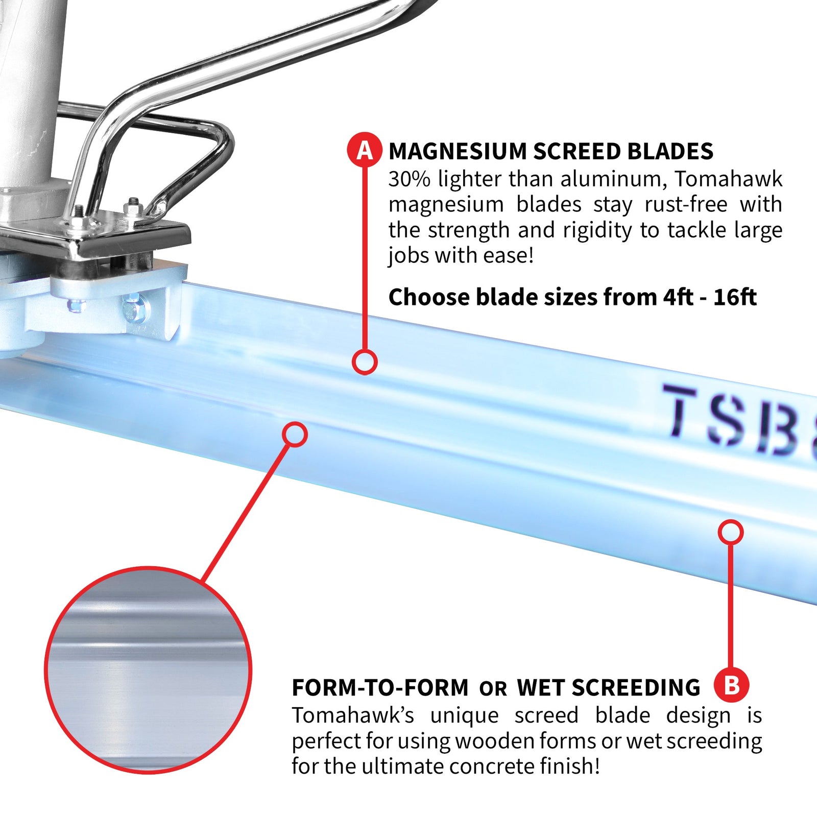 Tomahawk PRO Series Honda Concrete Power Screed Dual Magnesium Blade Bundle (Choose 2 Boards)