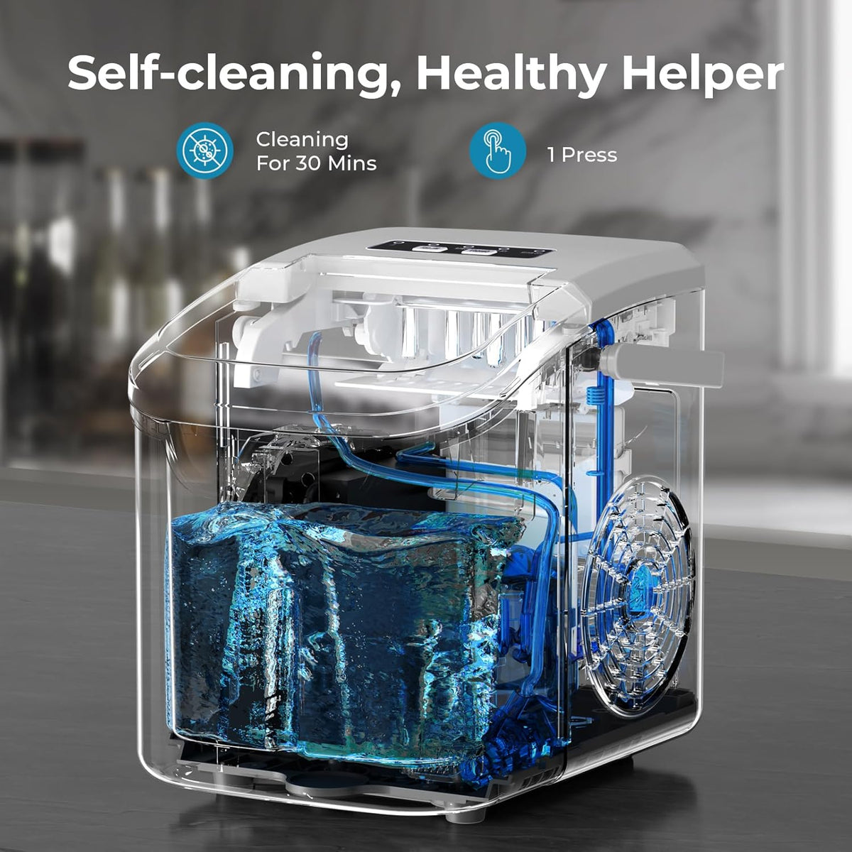 Kismile Ice Makers Countertop with Handle,8 Cubes in 6 Mins,Portable Ice Machine with Self-Cleaning for Home 58012RIM0