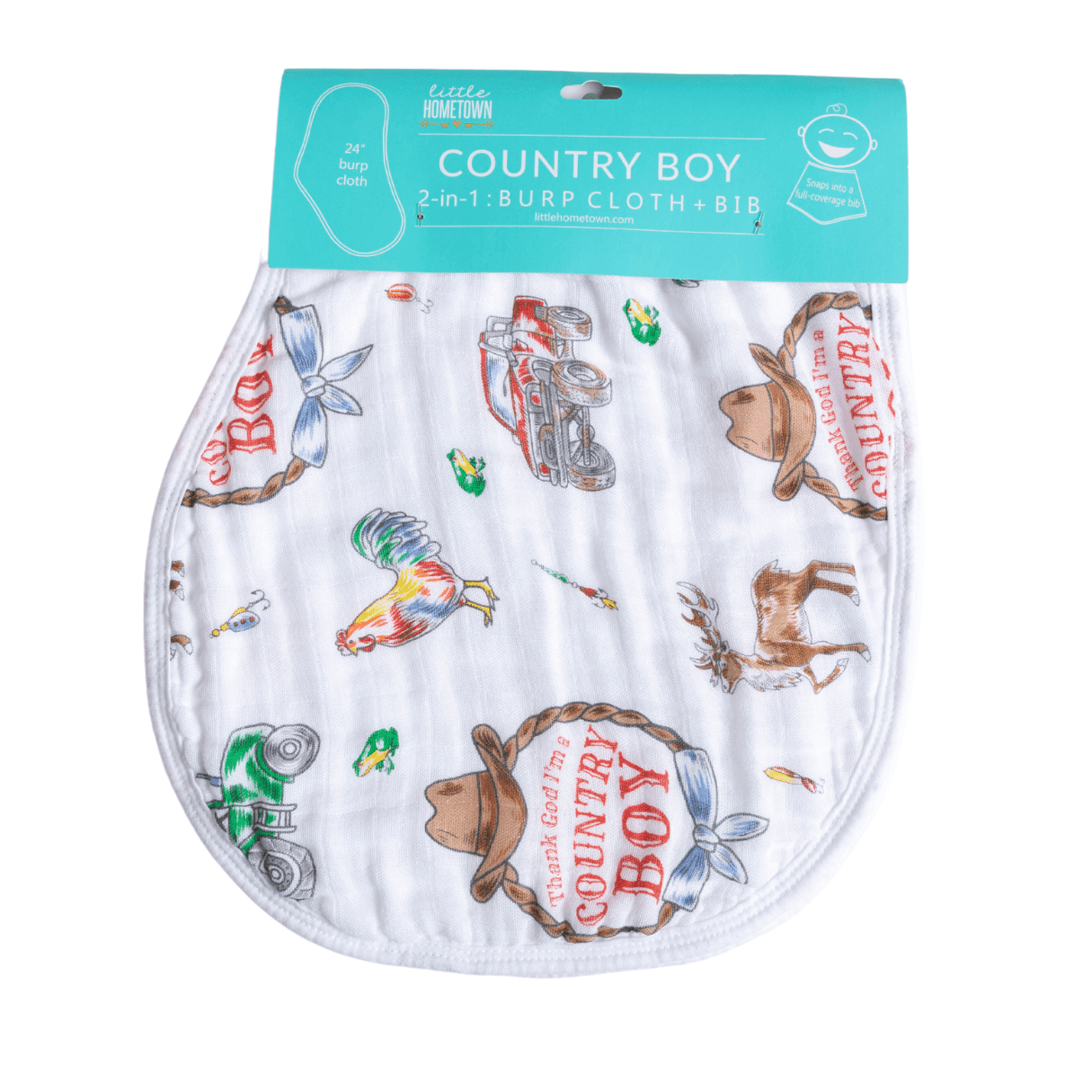 Country Boy Baby Giftset:  Baby Swaddle Blanket and Burp/Bib Combo