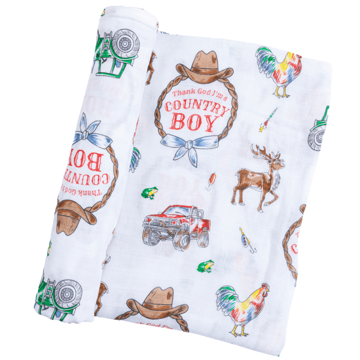 Country Boy Baby Giftset:  Baby Swaddle Blanket and Burp/Bib Combo