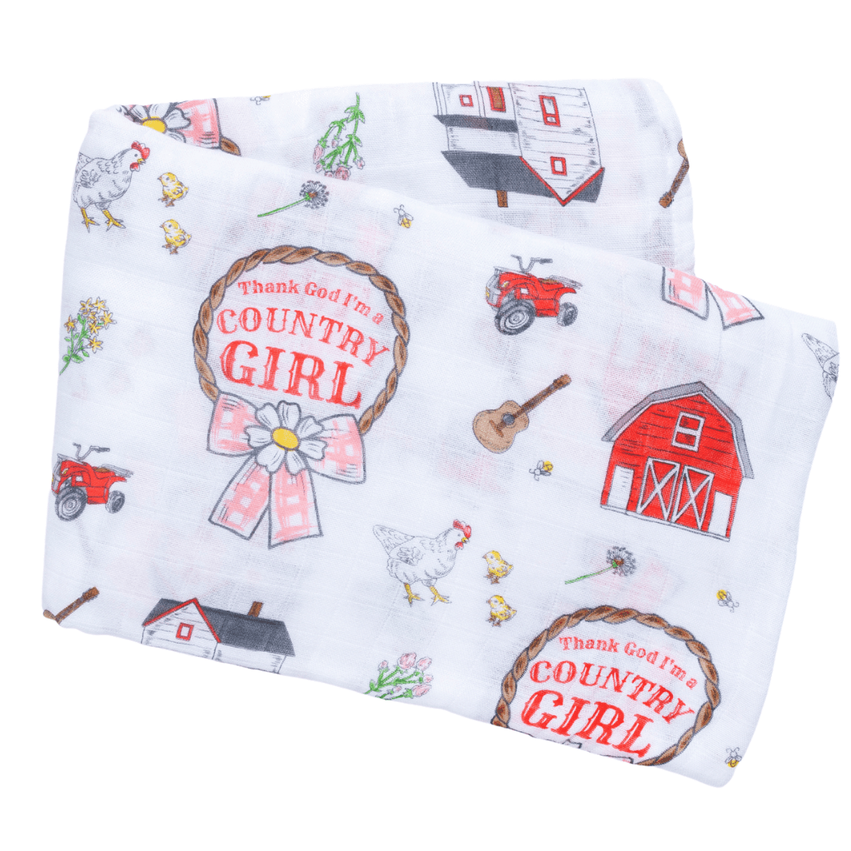 Country Girl Baby Giftset:  Baby Swaddle Blanket and Burp/Bib Combo