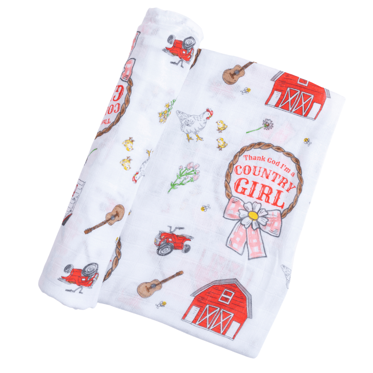 Country Girl Baby Giftset:  Baby Swaddle Blanket and Burp/Bib Combo