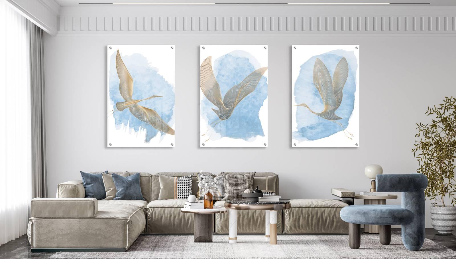 Cranes Pattern Set of 3 Prints Modern Wall Art Modern Artwork
