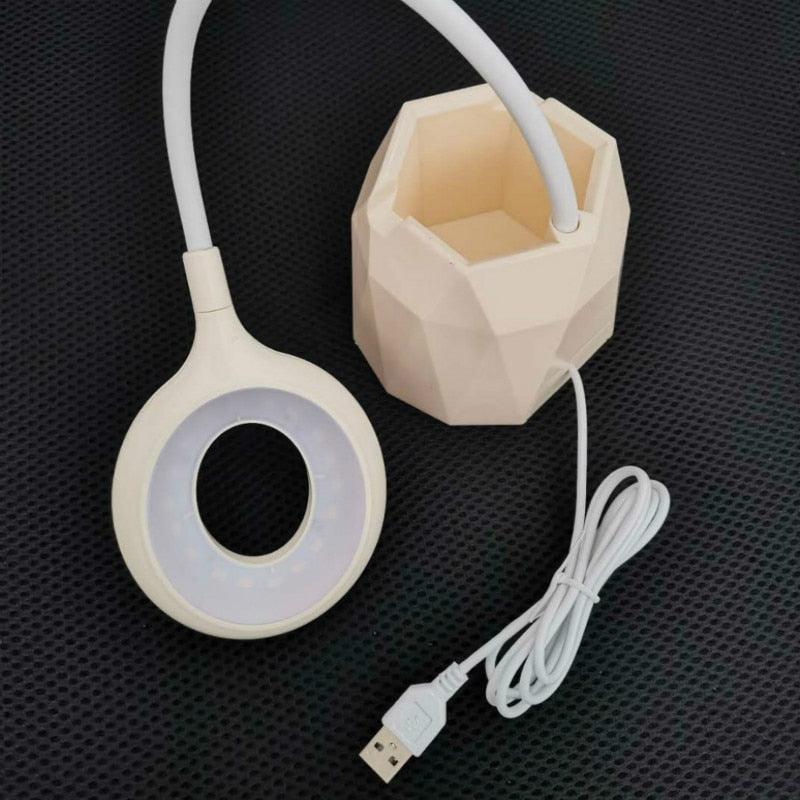 Creative USB Table Light Morden College Dorm Bedroom Study Led Desk Lamp Pen Container Macaroon Eye Protection Ring Table Lamp Decorative Table Lamp Cute Study Lamps for Bedroom Décor