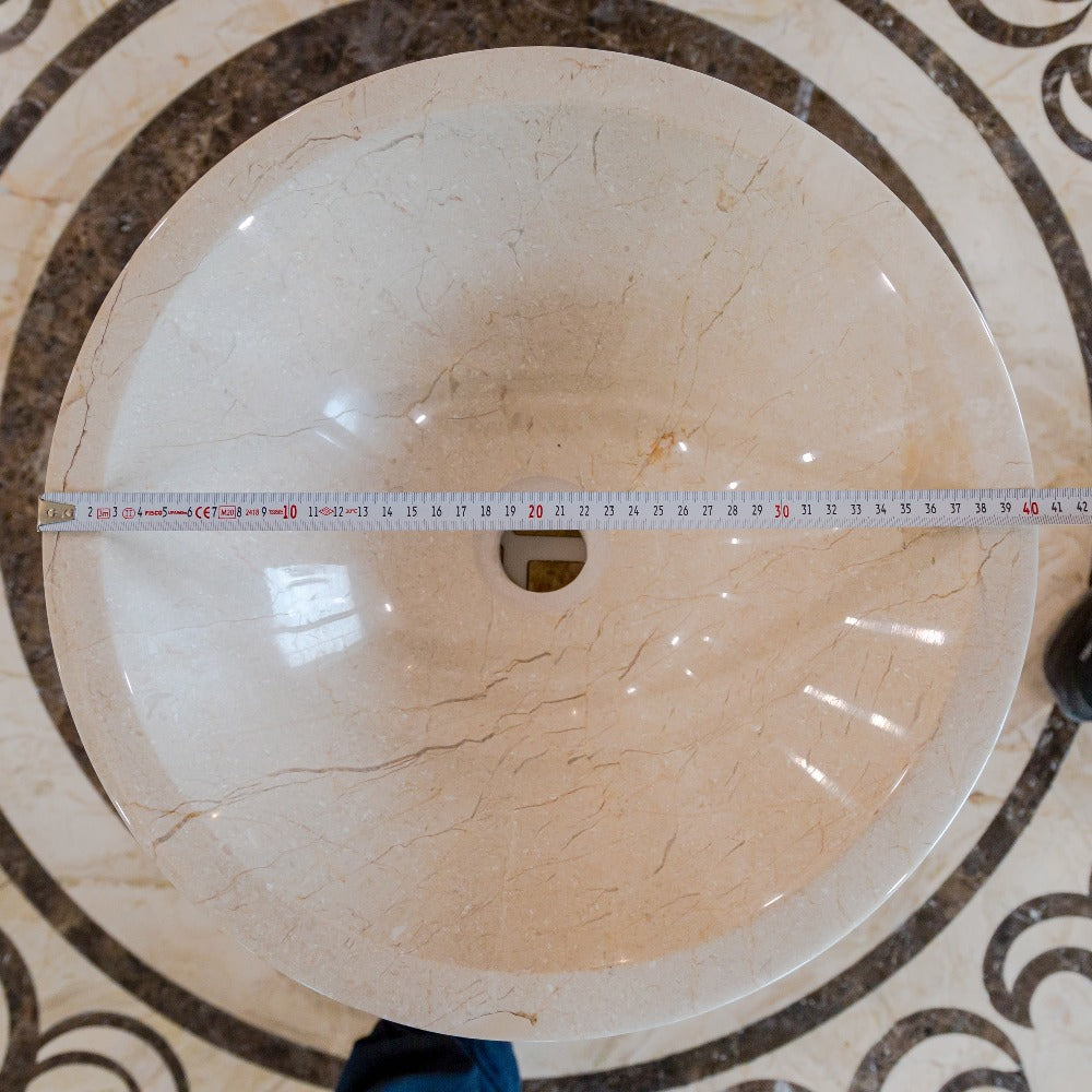Crema Marfil Marble Natural Stone Tapered Sink High-Gloss Polished  (D)16