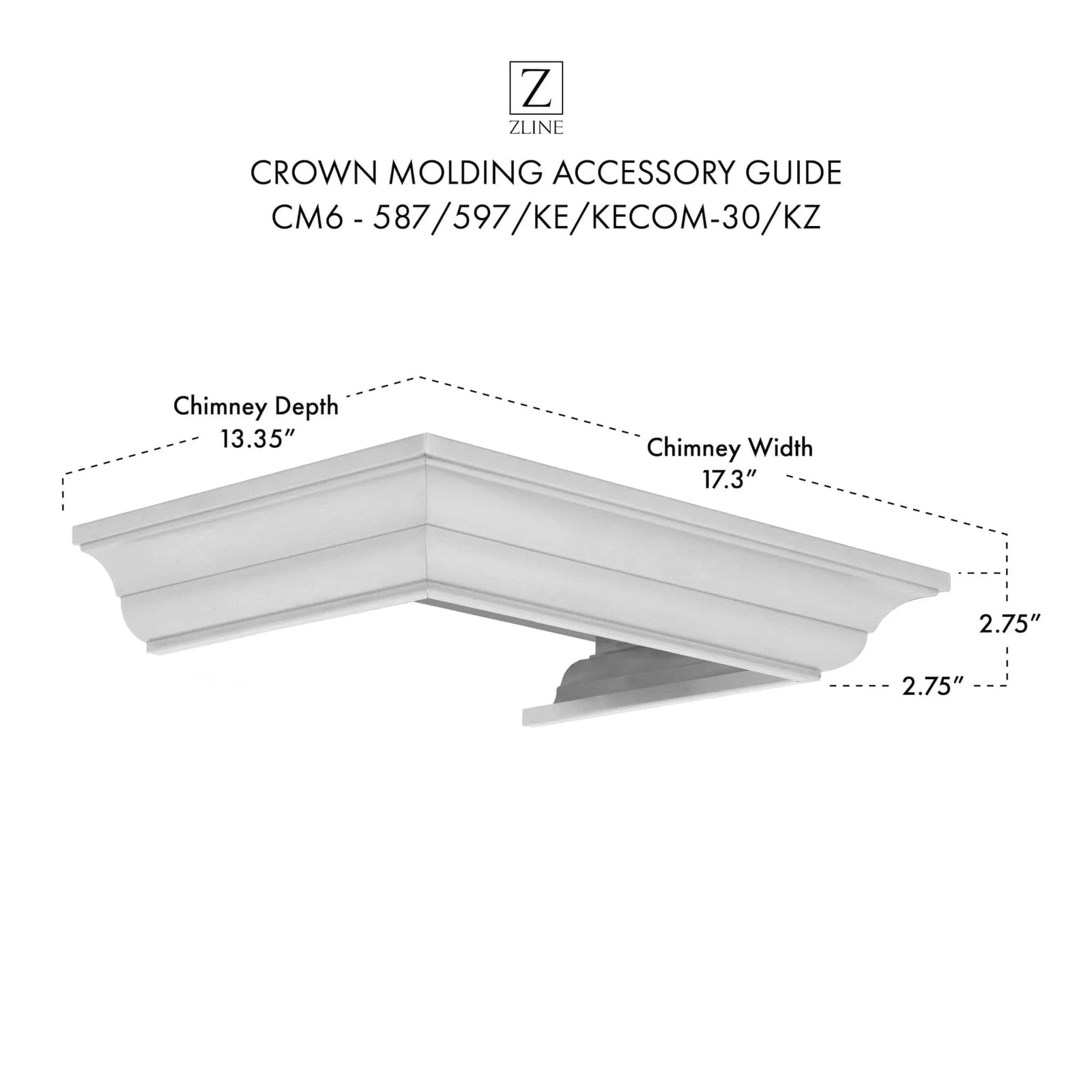 Crown Molding 6 Wall Range Hood Stainless, CM6-587/597/KE/KECOM-30/KZ